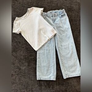 Cat & Jack White Top and Light Blue Jeans Set Size 8